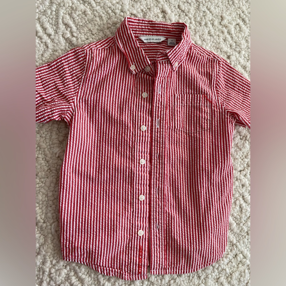 Janie and Jack Red and White Button Down